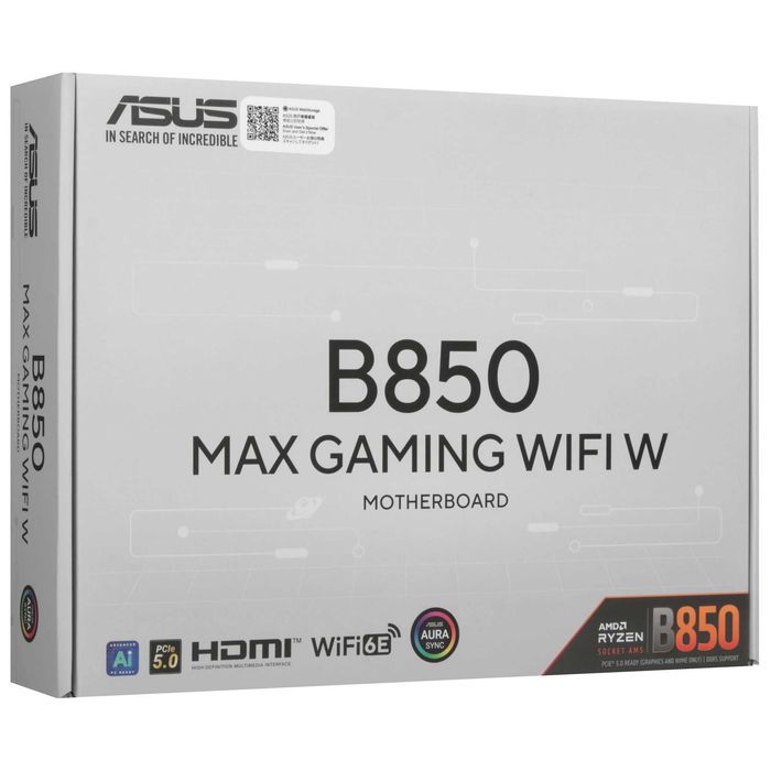 - Материнская плата MB Asus AMD AM5 B850 Max Gaming WiFi White DDR5