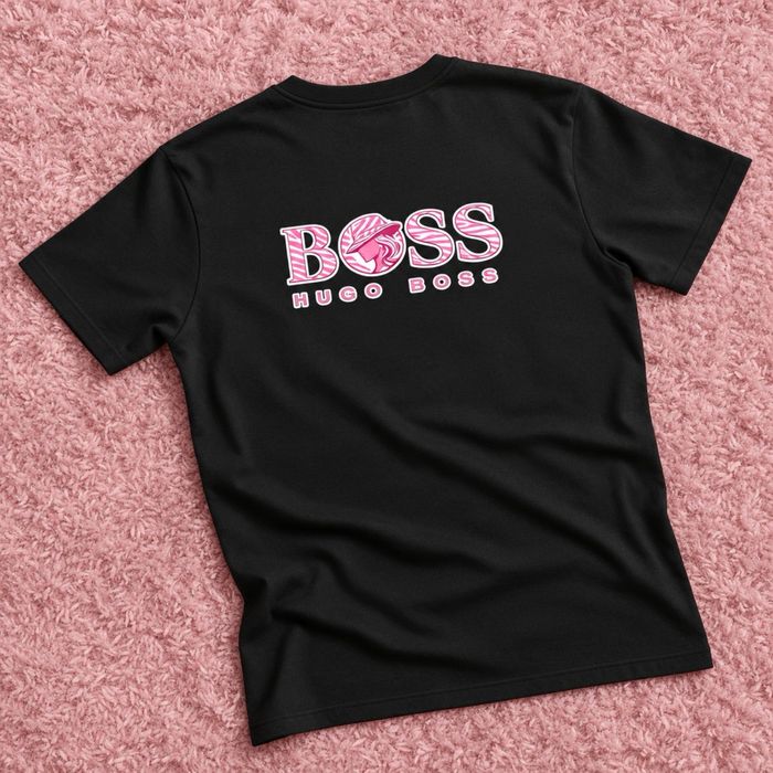 Tricou cu mesaj, negru cu imprimeu roz S