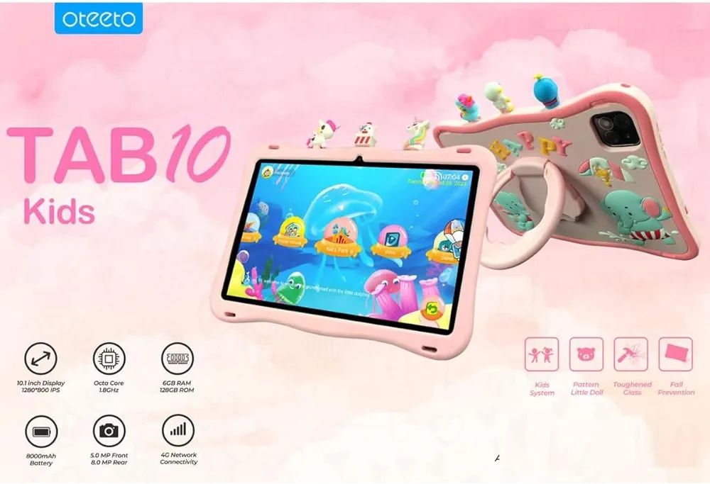 Bolalar plansheti OTEETO TAB 10 Kids,Sim card 4G, 8000 mAh, 10.1 Dyum
