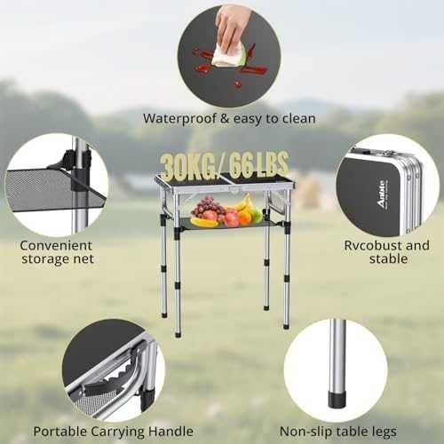 Anbte сгъваема къмпинг маса 60×40 см с регулируема височина