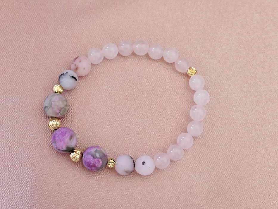 Гривна ръчна изработка - чароит / розов кварц