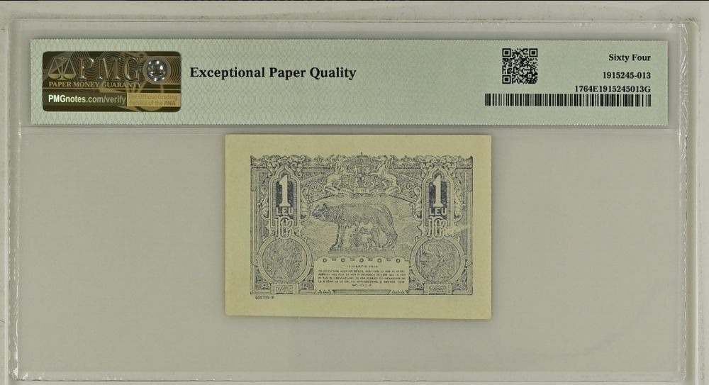Bancnote gradate PMG 1 leu & 2 lei 1915