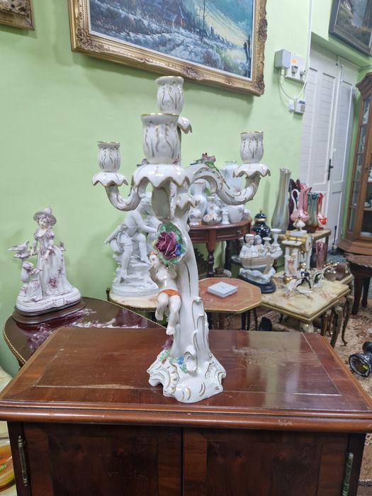 Уникален антикварен немски порцеланов свещник Ernst Sohne