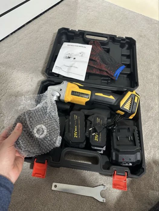 Set de polizor unghiular flex fără cablu, cu 2 baterii și încărcător