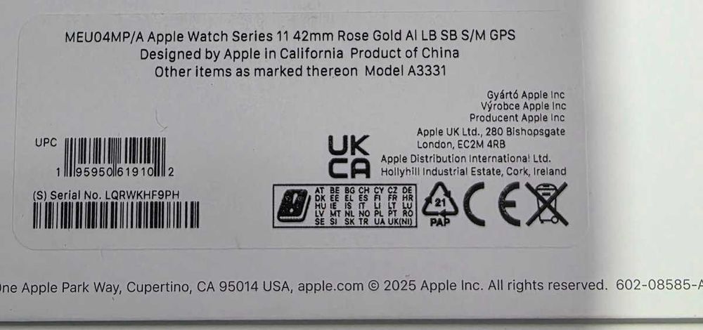 Apple Watch 11 42mm Rose Gold/Light Band M/L , Гаранция