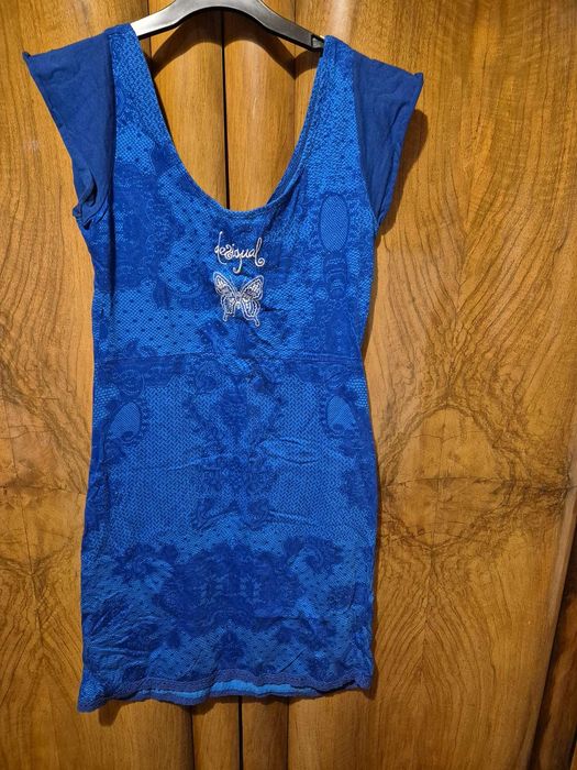 Rochie Desigual albastru măsură M, scurtă, decoltată, bumbac