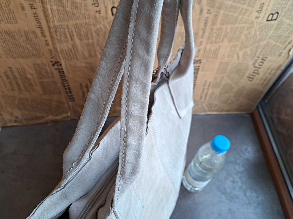 дамска чанта бежова,велурена торба-естествена кожа