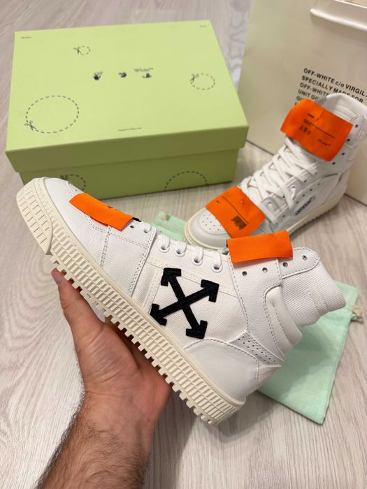 Adidasi Off White Court 3.0 - High White Sneakers Premium din Piele Full Box