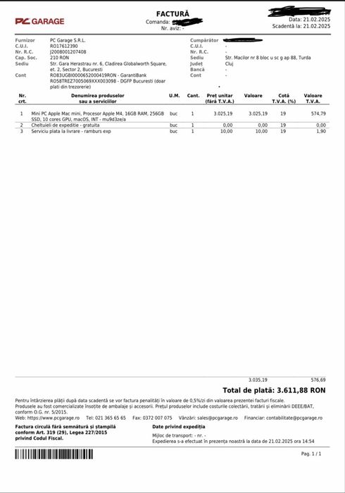 Mac mini M4 16gb RAM 256 GB stocare