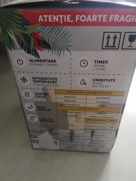 Umidificator cu ultrasunete AlecoAir U30 IONIC NEW,  Display Digital