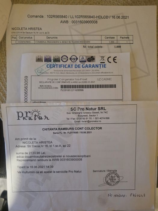 Frigider Beko defect