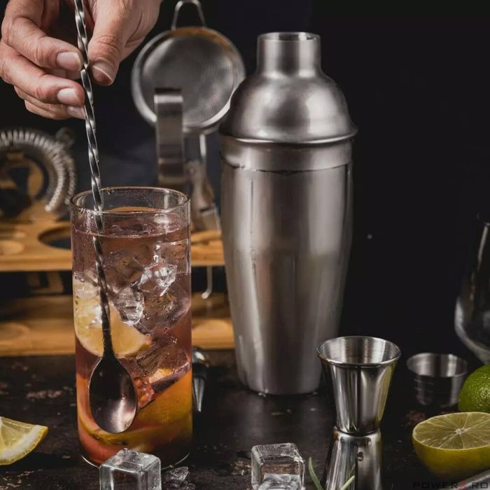 Set barman pentru bauturi, cocktailuri, shaker, 13 piese, argintiu,