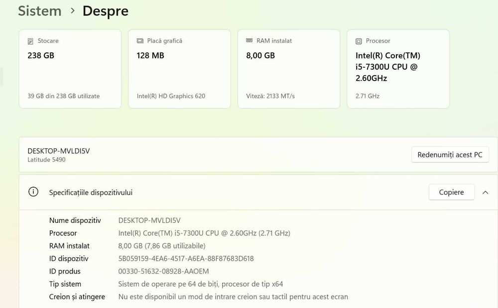 Dell Latitude 5490 i5 7th la pret de display FHD