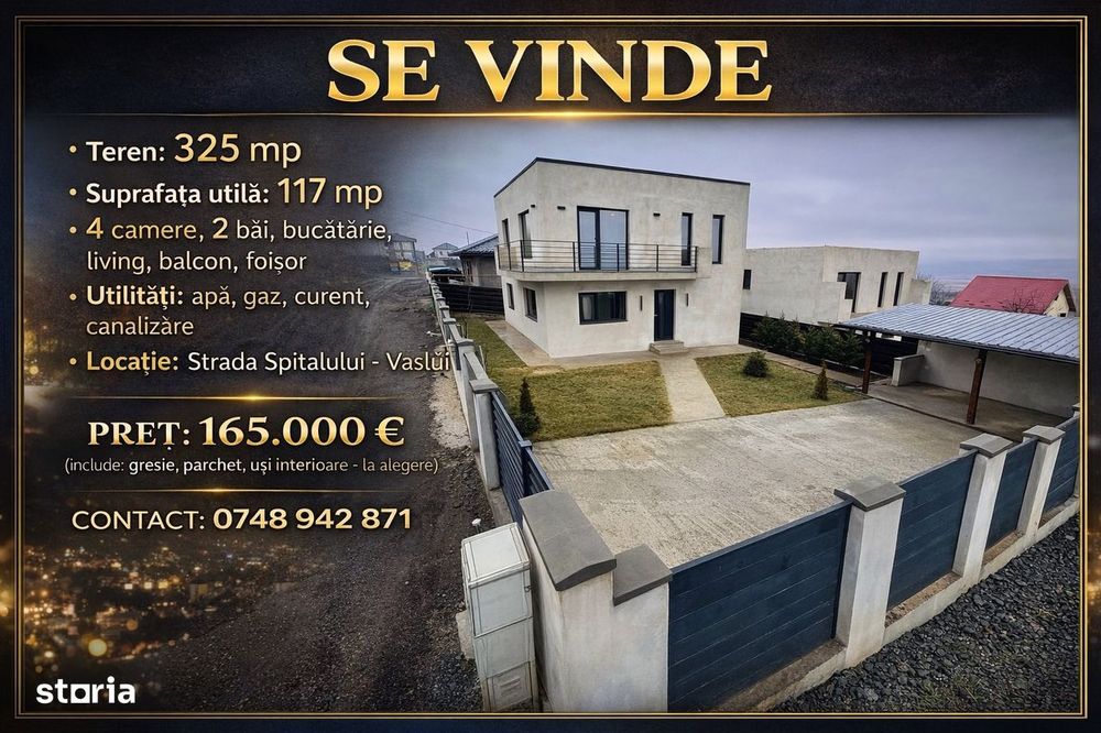 Casă nouă cu mansardă și curte împrejmuită
