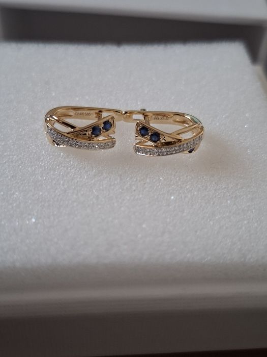 Cercei aur 14k diamante si safire