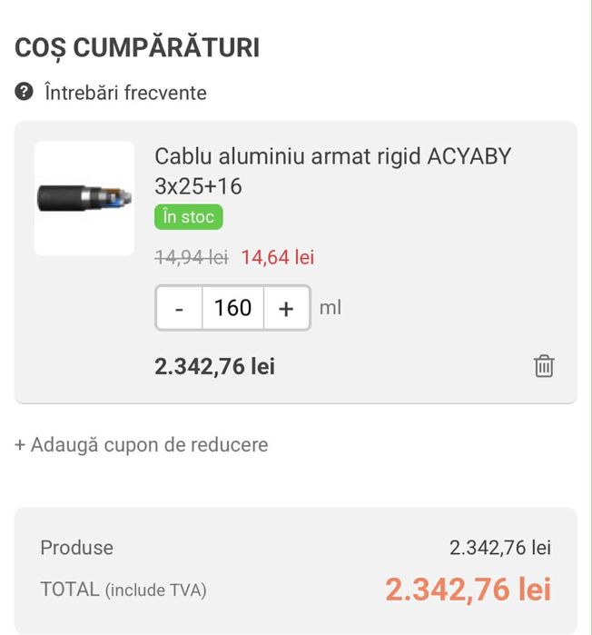 Cablu curent aluminiu armat rigid 160m