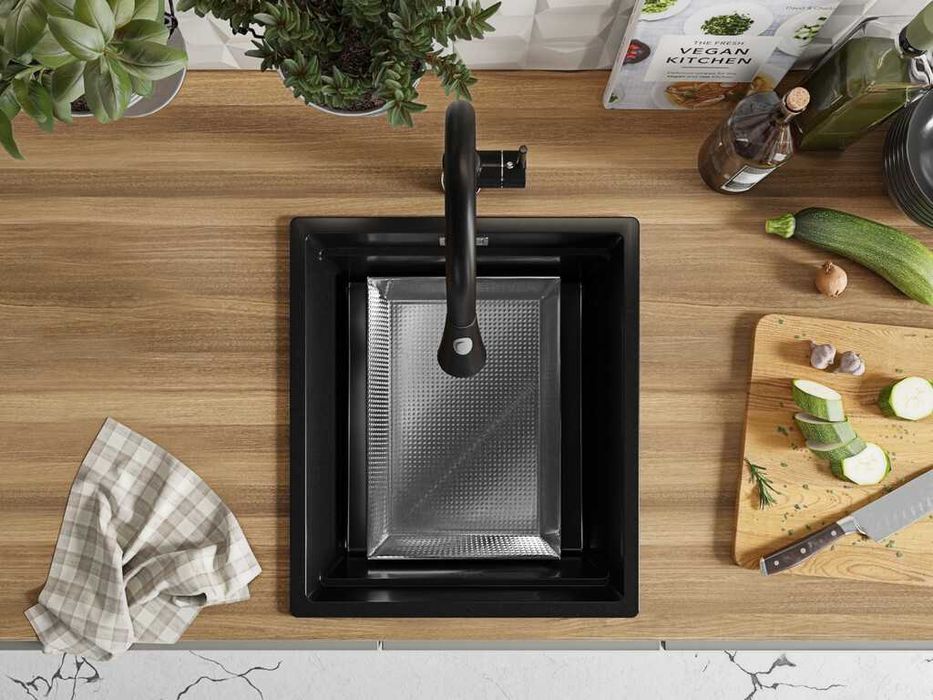 Кухненска Мивка от гранит модел Прага 45 Премиум 410 x 470 мм - Черна