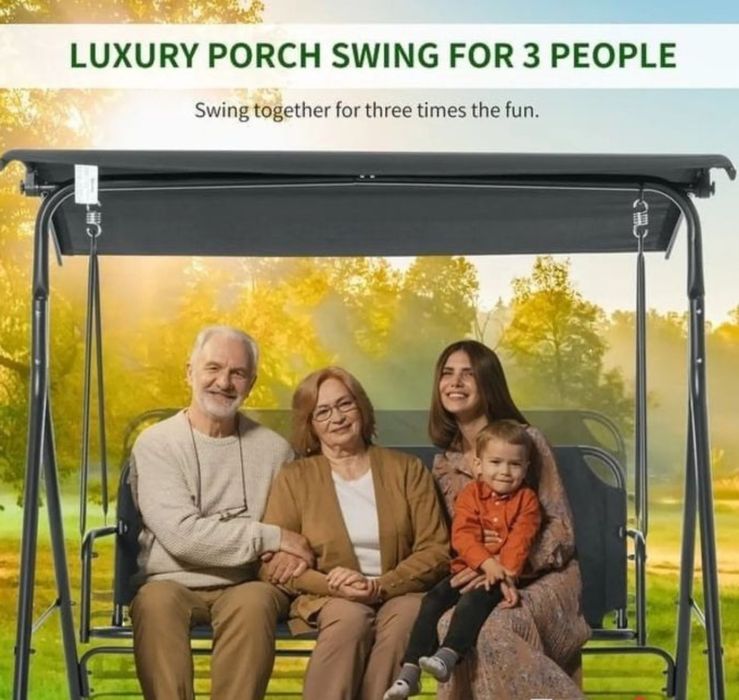 Градинска люлка със сенник черна Триместна