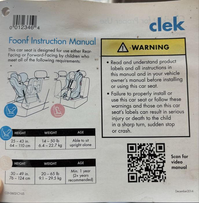 Scaun auto copil Clek, Rear+Front facing,Isofix