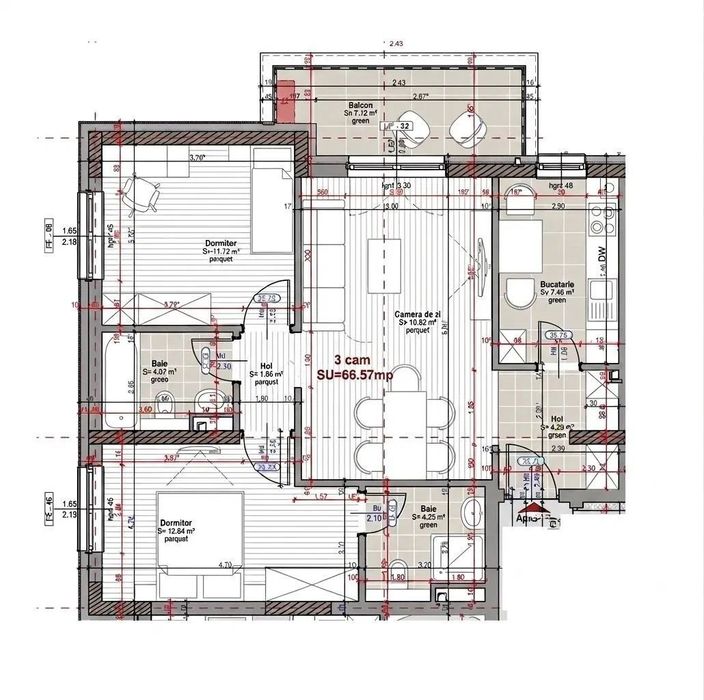 Apartament 3 camere, parcare, Park Lake