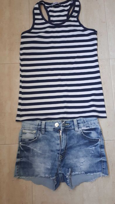 Къси дънкови панталонки с блузка