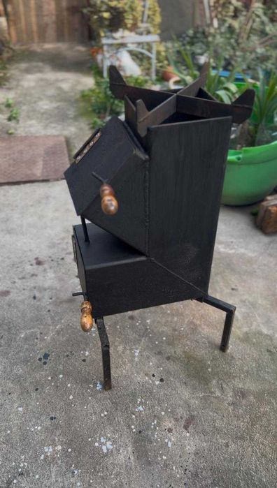 Sobă rachetă din oțel gros 150x 150x 4mm, rezistentă, tiraj reglabil