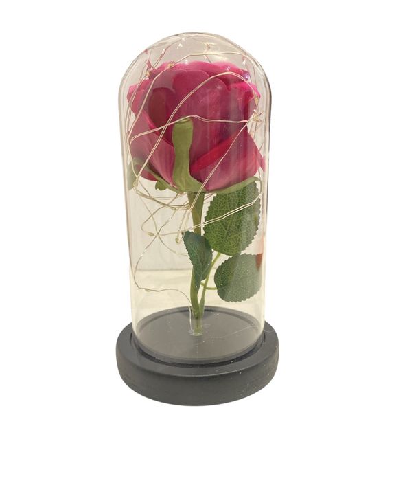Trandafir in Cutie CADOU CU LED in CUPOLA de Sticla