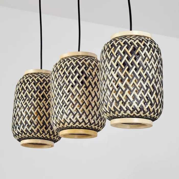 Ретро бамбук плетен висящa лампи Полилей винтидж, черна основа 221