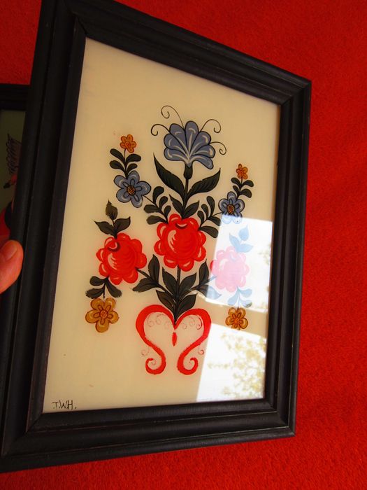 cadou rar tablou pictat pe sticla Sfantul Mihail +Flori, semnate