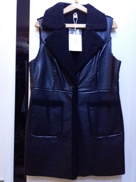 Срочно! Жилетка удлиненная стильная под кожу 48 Японияразм.