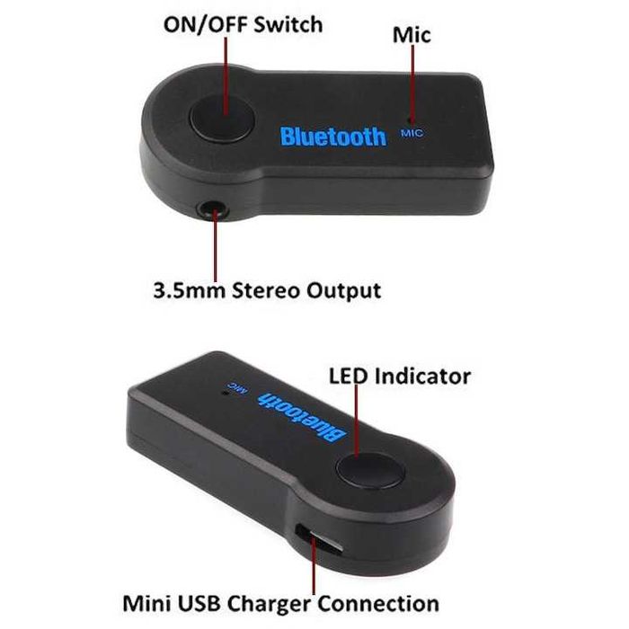 Adaptor audio auto, Bluetooth, AUX, Negru