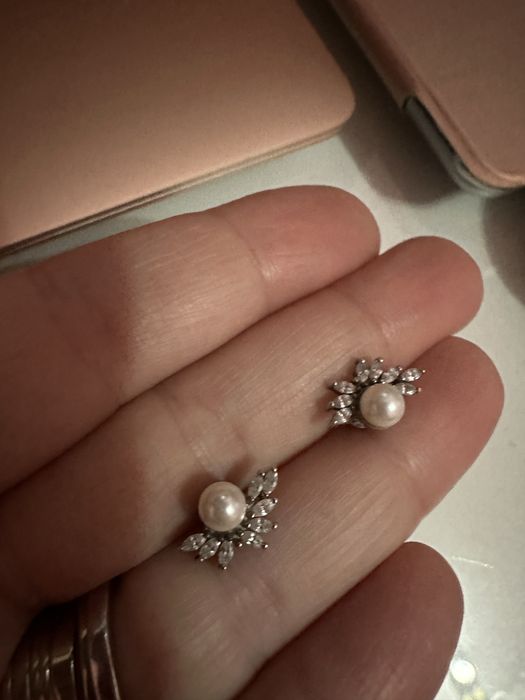 Cercei argint cu perla si zirconii albe