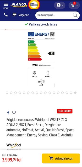 Combina frigorifica Wirlpool 587 litri - nu mai raceste
