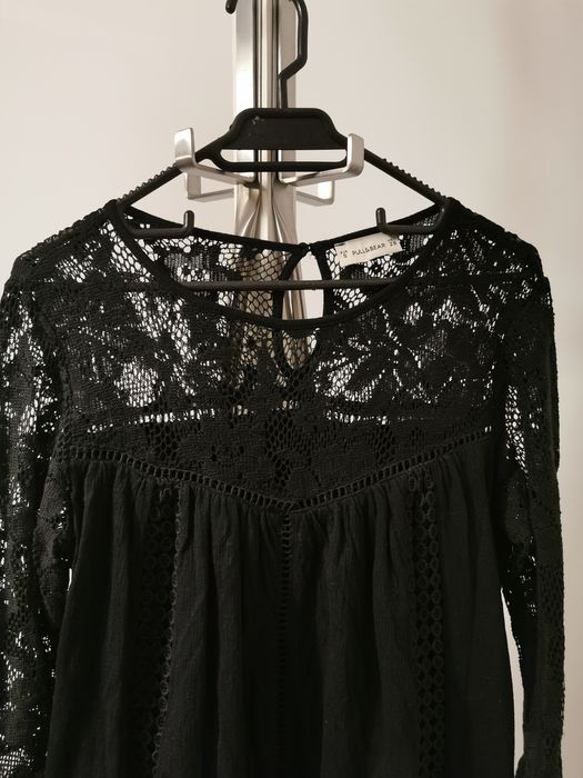 Rochie neagra bumbac si dantela