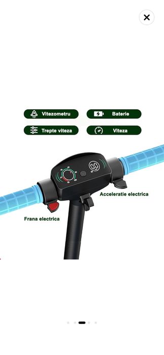 Trotineta Electrica Copii RYDE U8, 3 Viteze (8/12/16 km/h), Suspensie Dubla Fata/Spate, Motor 130W, Autonomie 10 km, Pliabila, 6–12 ani, Albastru