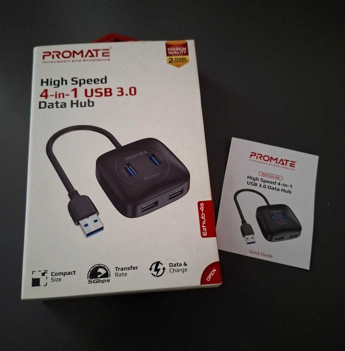Hub USB PROMATE EzHub-4s, USB 3.0, negru - impecabil, la cutie