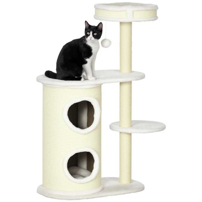 PawHut Дърво за котки с драскалка, 1 котешко легло и играчки за котки, 59 см x 35 см x 100 см