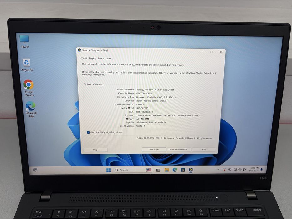 Lenovo ThinkPad T14s Gen2,Touch Screen, I7-1165G7, SSD 512, 16 GB RAM