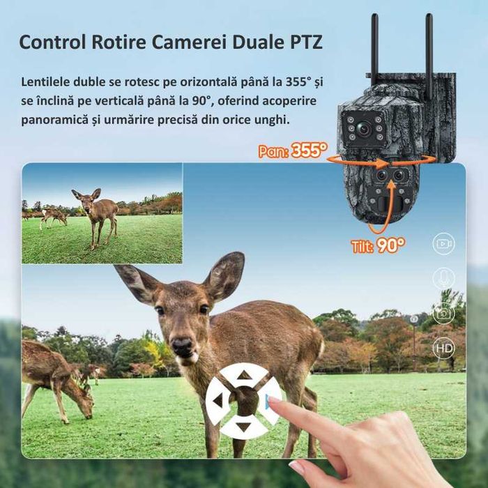Camera de Vanatoare Dubla cu ZOOM 15x, SIM 4G, Solara, Baterie 7800mAh