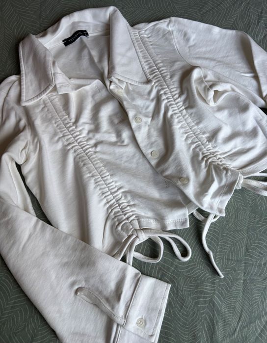 Бяла памучна риза Trendyol