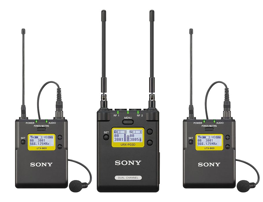 Set2 lavaliera + receptor. Sony URX-P03D - receptor portabil 2 canale + 2 Sony UTX-B03 - transmitator cu microfon lavaliera + hard case.