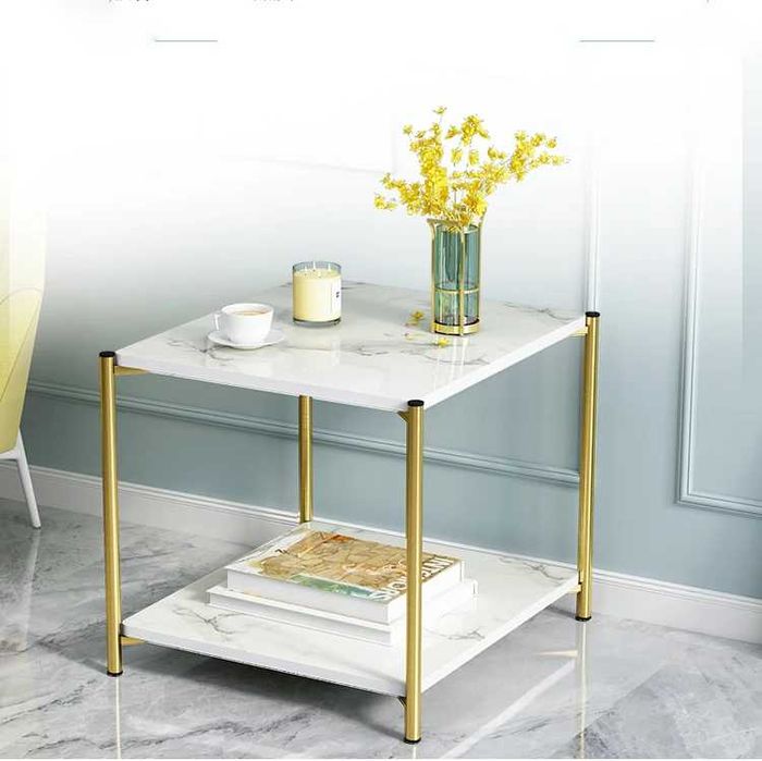 Приставной мраморный столик, 2-х уровневый круглый журнальный столик