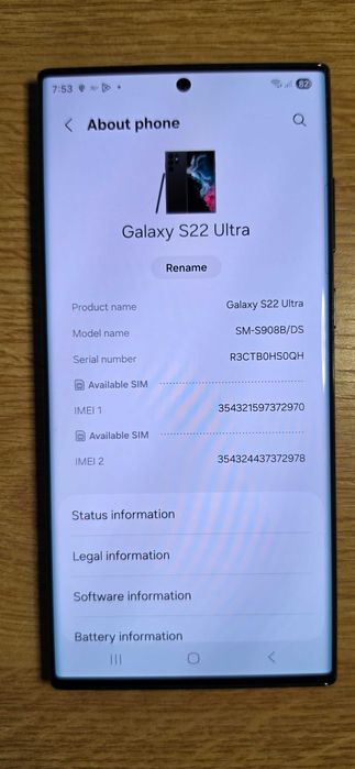 Samsung S22 Ultra 256GB Storage, 12GB RAM