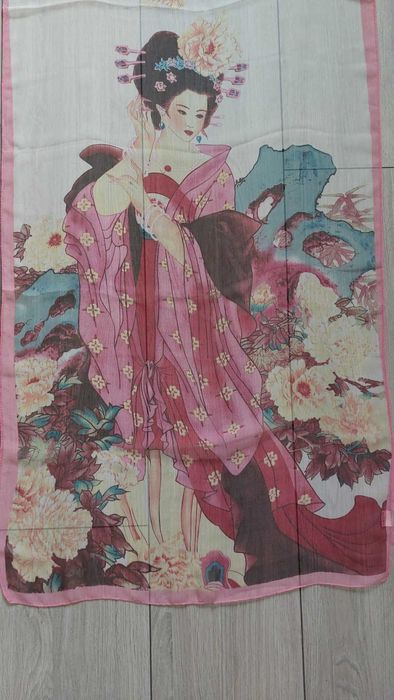 Eșarfă elegantă mătase 50x165 cm, imprimeu oriental, stare impecabilă