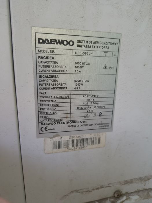 Vand aparat aer conditionat Daewoo DSB092LH  9000BTU
