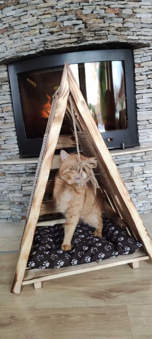 Дървено иглу за куче и коте Легло за котки и кучета