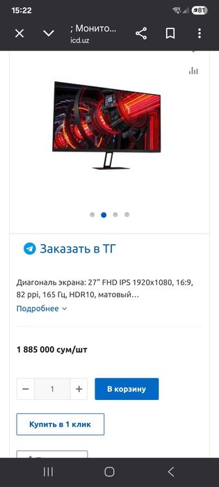 Monitor MI sotiladi 165 hz