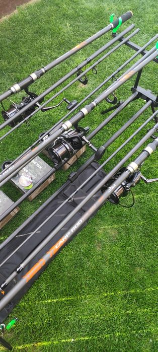 Set Pescuit Crap,3 Lansete Carbon 3,90m,3 Mulinete KFX 9000, Long Cast,Rod Pod+Senzori+Swingere+Fir