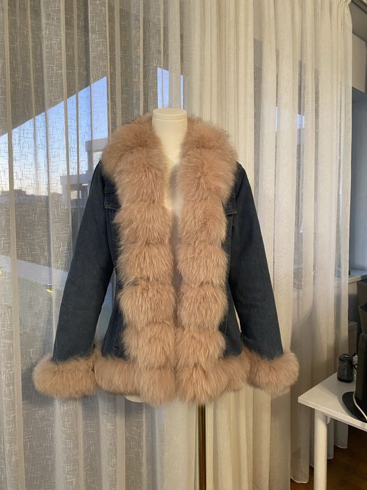 Haina denim cu blna naturala de vulpe