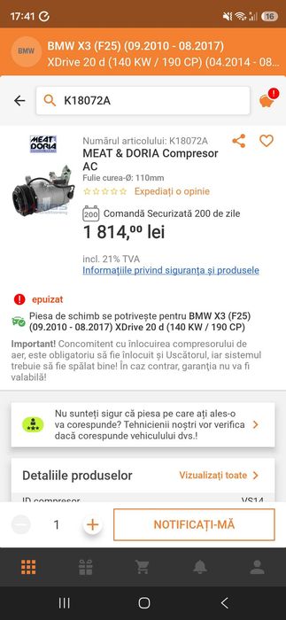 Compresor AC bmw x3 f25 2015